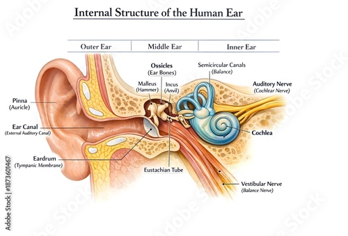 Anatomical Diagram of Human Ear Parts Inner Ear, Middle Ear, and Outer Ear Explained