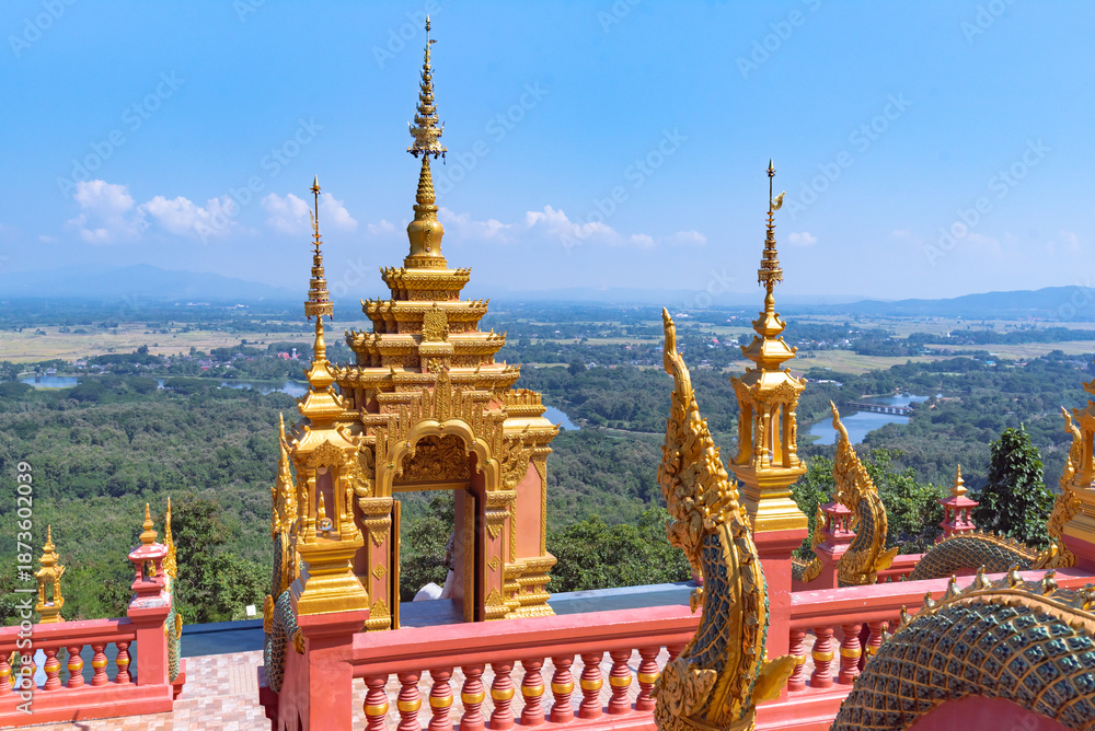 Fototapeta premium The most beautiful Viewpoint Wat Phra That Doi Phra Chan,Buddhist temple in Lampang, Thailand