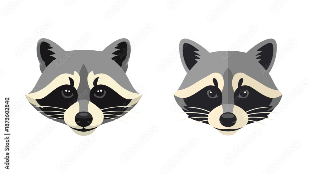 Obraz premium Charming flat design raccoon portraits, ideal for various graphic projects and wildlife themes