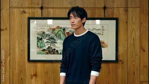 Wallpaper Mural young man holding a wooden board Torontodigital.ca