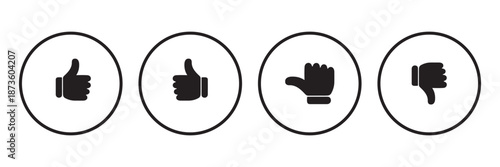 Four oval icons showing thumbs up thumbs down and stop hand symbols