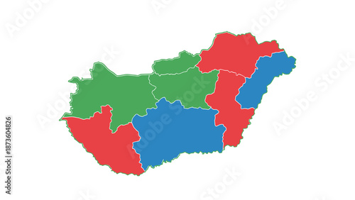 Hungary map regions colored