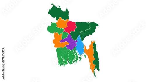 bangladesh map with colorful regions