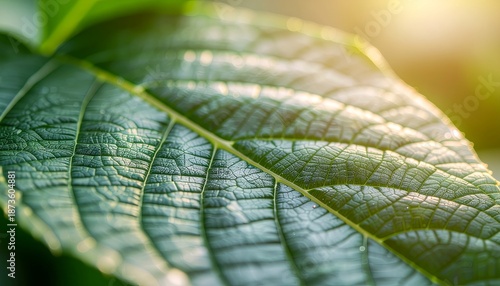green leaf with translucent veins illuminated by sunlight