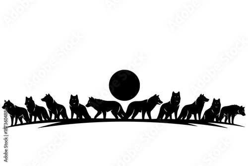 Silhouette of wolves howling at the moon