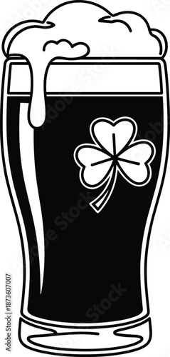 St Patricks Day Irish Whiskey Glass Illustration, Silhouette, vector, line art