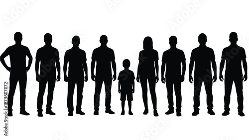 Standing people silhouette set representing social group community population and human diversity illustration