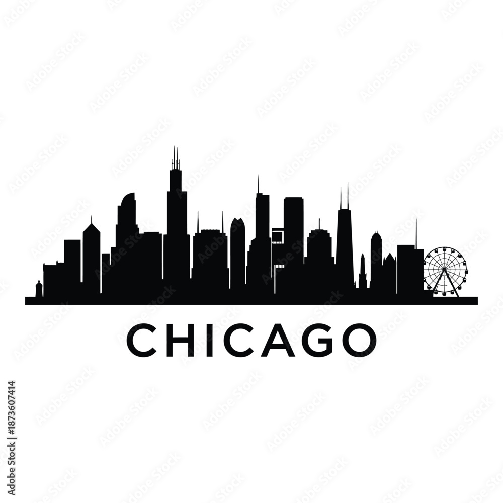 Fototapeta premium A striking black silhouette of the chicago skyline with city name below