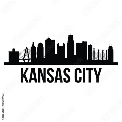 A striking black silhouette of the kansas city skyline and name