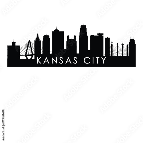 Kansas city skyline silhouette illustration with bridge and city name below