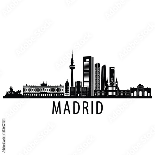 Madrid skyline illustration showcasing iconic buildings and city silhouette