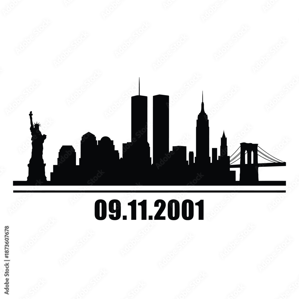 Obraz premium New york city skyline silhouette with a remembrance date below it