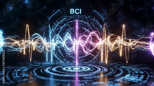 Abstract representation of brain-computer interface technology with vibrant waves