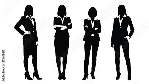 Business women silhouette group representing professional female leadership corporate team and modern office workforce