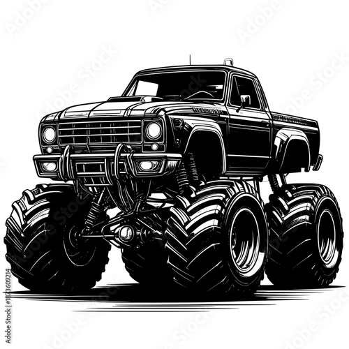 Vector illustration of a classic retro off road vehicle isolated on white, featuring vintage motor car details and a cartoon antique truck model with hot rod wheels for old-fashioned transportation