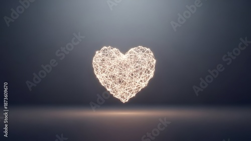 Glowing heart made of connections on dark background