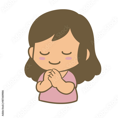 Canvas Print A gentle illustration of a young girl praying, featuring a calm expression, soft lighting, and a peaceful atmosphere that conveys sincerity and serenity