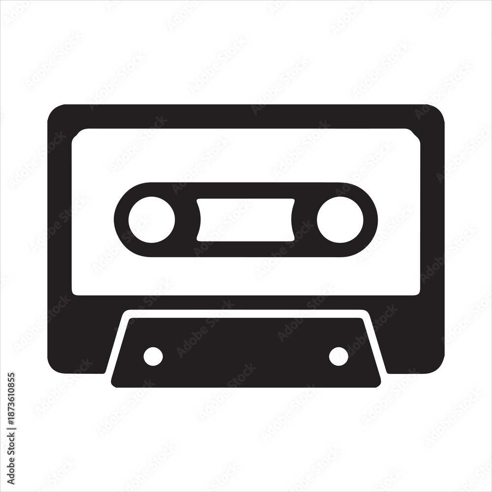 Obraz premium Silhouette audio tape cassette retro technology isolated object Vector illustration
