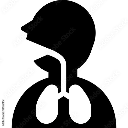 Human Respiratory System Silhouette with Lungs and Airways Icon