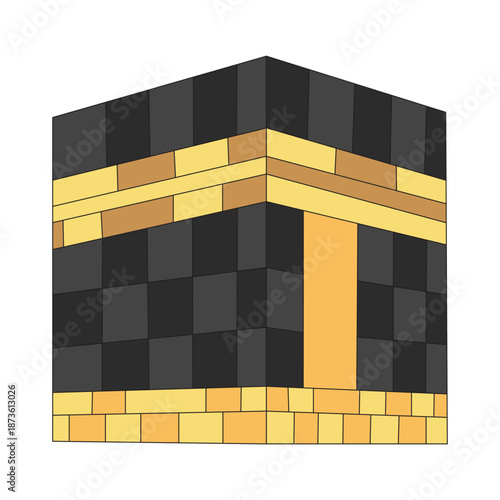 Minimalist Kaaba Illustration with Golden Door and Tawaf Tiles – Ideal for Islamic Children’s Books and Faith-Inspired Branding Projects