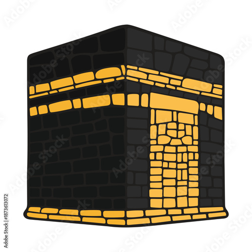 Stylized Kaaba Illustration with Golden Accents – Ideal for Islamic Educational Materials and Ramadan Social Media Campaigns