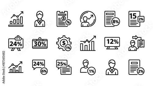 Collection of Business Icons and Statistics.
