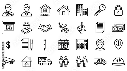 Collection of Business Icons in Black and White.