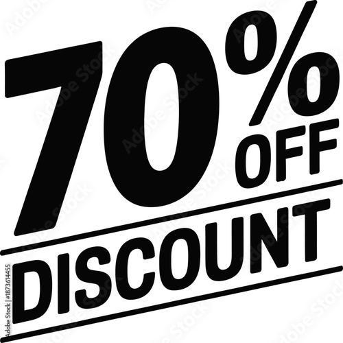 Bold black typography showing seventy percent off discount, perfect for sales promotions, retail marketing, posters, banners, and ecommerce advertisements.