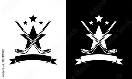 Ice Hockey Sticks and Star Emblem Design.