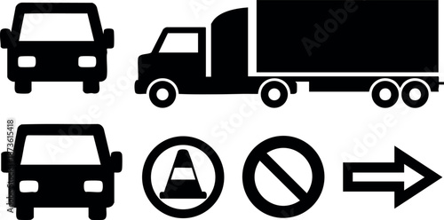 Vehicle and traffic sign icons for transportation and road safety design elements vector set
