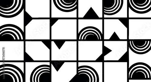 Abstract geometric black and white pattern with semicircles and triangles vector design for modern decoration and textile art