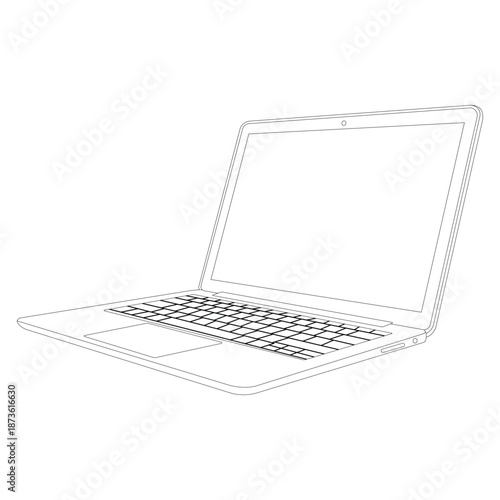 Modern Technology's Outline: A sleek laptop in a minimal line-art style against a clear background, emphasizing simplicity and technological design.