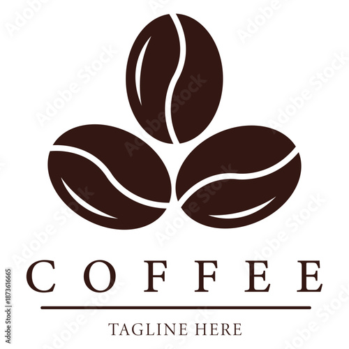 Coffee Bean Abstract: Three roasted coffee beans are elegantly arranged above the word COFFEE, with a tagline below, inviting the viewer into the world of coffee.