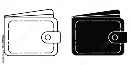Wallet Icon Set: A minimalistic illustration featuring two wallet icons, one in bold black and the other outlined in elegant white. Symbolizing financial security and smart spending.