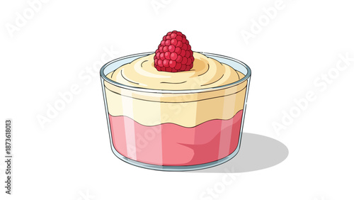 Delightful layered berry dessert with creamy topping and fresh raspberry garnish