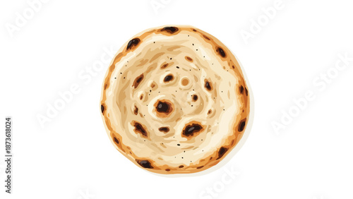 Delicious golden brown traditional Indian naan bread illustration capturing its soft texture and unique charred spots, perfect for ethnic culinary