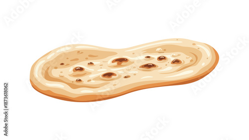 Vibrant vector depiction of a golden brown flatbread showcasing an authentic organic shape and perfectly textured surface baked to perfection
