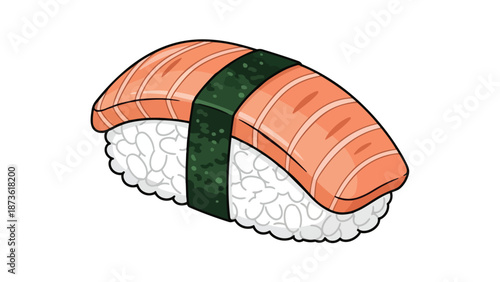 Delicious stylized salmon nigiri sushi graphic element, perfect for menus, food blogs, or Japanese cuisine themed designs, showcasing fresh