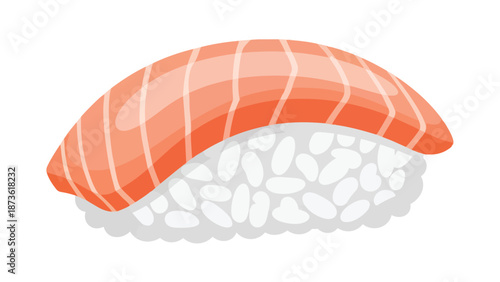 Vibrant salmon nigiri sushi illustration on a pristine white background, showcasing fresh fish and perfectly formed rice, a delightful culinary