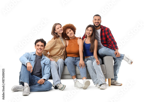 Group of young friends sitt...