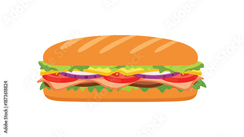 Vibrant illustration of a wholesome submarine sandwich packed with fresh ingredients