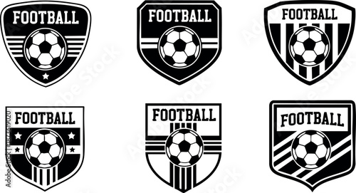 Football badge vector set with soccer ball and star emblem for sports team logo design and branding elements