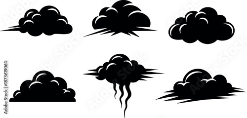 Set of black silhouette clouds with different shapes and styles for weather illustrations and design elements vector