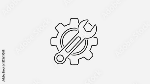 Settings icon featuring a cogwheel and wrench, symbolizing configuration, service, and mechanical adjustments for optimal performance
