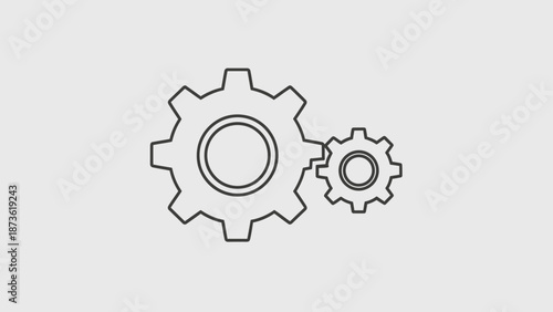 Two cogwheels gears interaction icon outline symbol representing cooperation mechanism and engineering solution on gray background