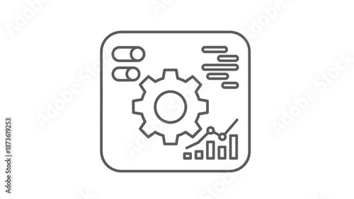 Complex configuration dashboard interface featuring large gear toggle switches data charts and performance graphs outline vector