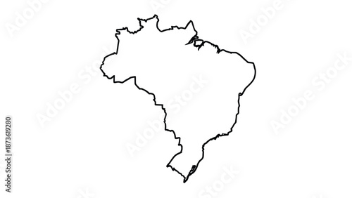 Outline map of Brazil country border shown in black line art on a white background for graphic design use.