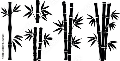 Bamboo stalks black silhouette vector art with leaves natural plant design for decoration and pattern use