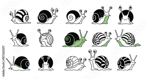 Snail Illustrations in Various Poses and Designs.