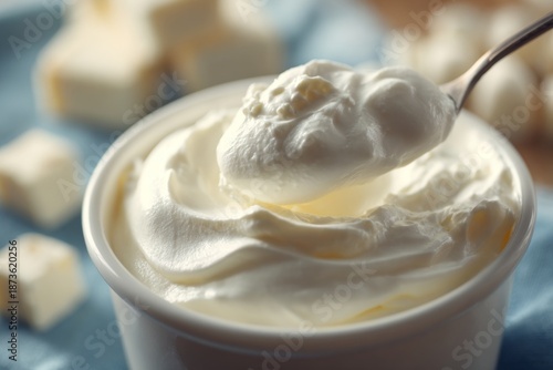 Creamy Delights: Freshly Whipped Topping in a Bowl Ready for Dessert and Culinary Creations, Ideal for Baking and Sweet Treats Enthusiasts